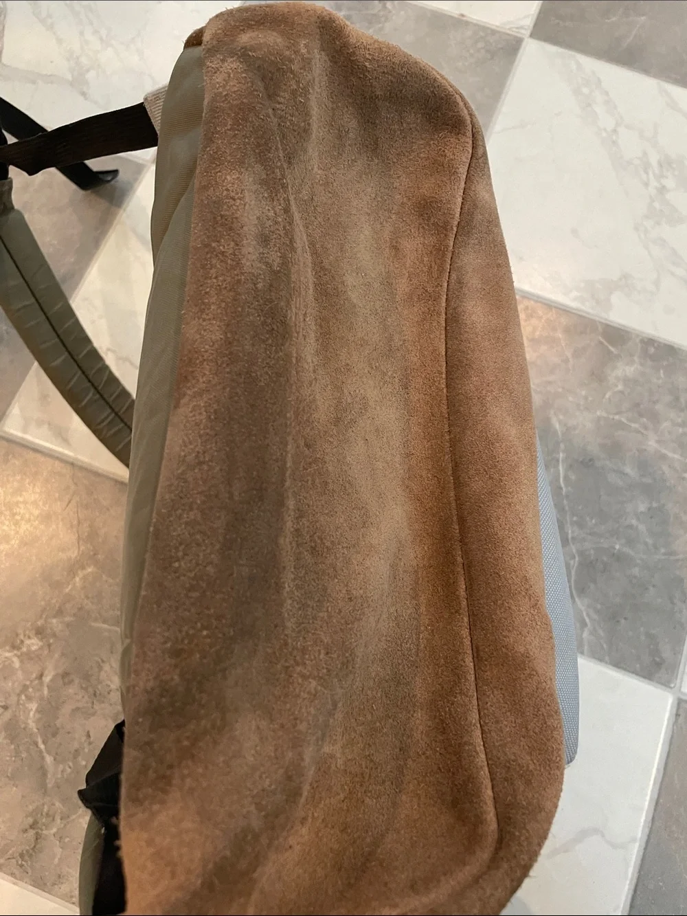 Jansport Light Gray Backpack with Brown Suede Base